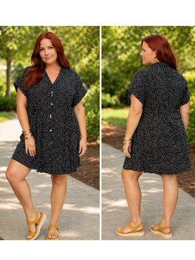 Torrid Rayon Slub Button Front Shirt Dress Polka Dot Black White Large NWT
